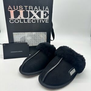 Australia Luxe Collective Black Suede & Shearling Slippers - NWT - XS size 5